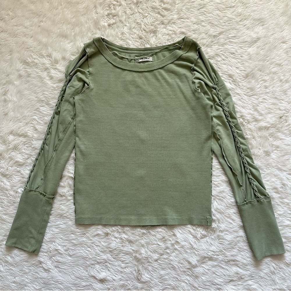 Free People We The Free Top Daisy Chain Cuff Long Sleeve Tee Green Tea Leaves L - Picture 5 of 14